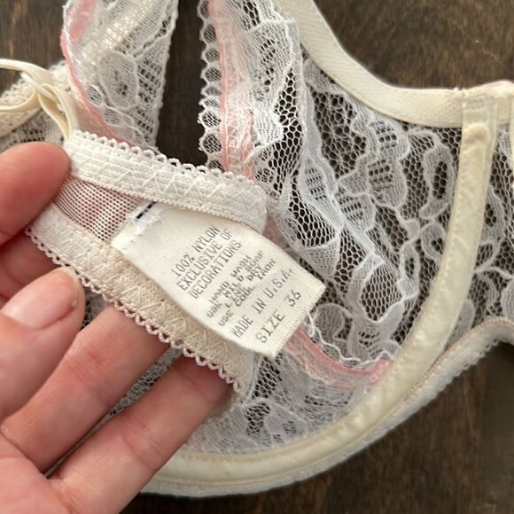 Vintage Victorian lace front slit lace cup lingerie bra Sz-36 - Picture 6 of 8